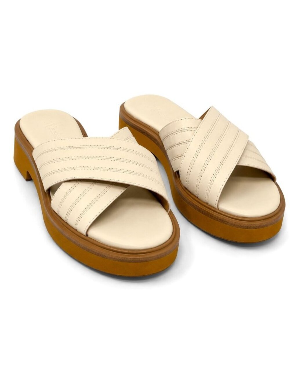 Madewell Alina Leather Platform Slide Sandals Women’s 5.5 Sand Ivory New